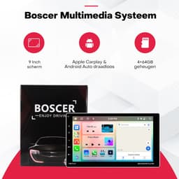 Boscer 1Din Autoradio - Android 15 - Apple Carplay & Android Auto (Draadloos) - 4+64GB - 9 Inch IPS HD Verstelbaar Touchscreen - GPS Navigatiesysteem - Bluetooth, USB, WIFI & MP5 - HD Achteruitrijcamera & Microfoon — thumbnail 2