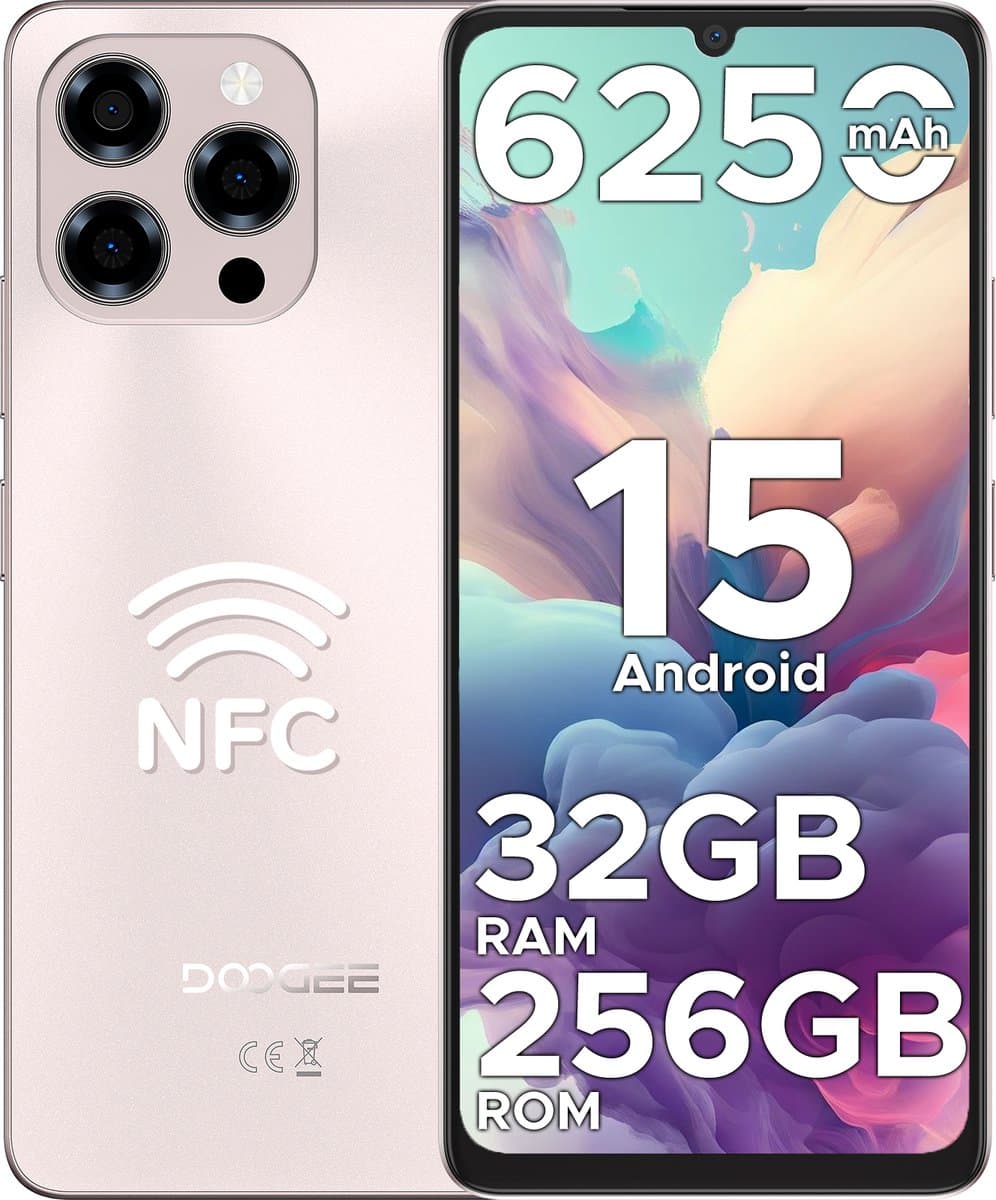 DOOGEE Note58 Pro 4G - Smartphone - Mobiele Telefoon - 32 GB RAM + 256 GB ROM - Android 15 - 6250 mAh - 6,75" HD + 90 Hz - AI Camera 16 MP- Octa Core - Dual SIM- NFC - Goud — afbeelding 1