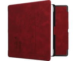 kwmobile e-reader hoesje geschikt voor Amazon Kindle Scribe (2024) hoes - Ereader flip case met standaard - Kunstleren e reader cover - Paardenbloemen Liefde design in donkerrood