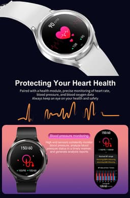 Knobbout Slimme Bluetooth Smartwatch 1.46" – Full HD Kleuren Display – Hartslag & Bloeddruk & Bloedzuurstof – Bluetooth Bellen, Muziek, AI Spraakbesturing – Vrouwen Gezondheid, Waterdicht – iOS & Android - Roségouden staal+silicone horlogebandjes — thumbnail 4