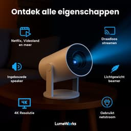 LumeWorks Luna Pro Mini Beamer Editie 2025 - Projector - 4K Support - Geschikt voor IOS en Android - Android 11 - Draagbaar - Thuisbioscoop - Wit — thumbnail 5