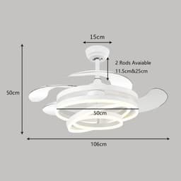 Bovista Plafondventilator - Met Verlichting - Plafond Ventilator - Met Lamp - Plafonniere Met Ventilator - Met Licht - Wit - 106cm — thumbnail 2