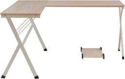 Bureau Tarielarg L-vorm met pc-standaard 158x120x75 cm wit en eikenkleurig [en.casa] — thumbnail 4