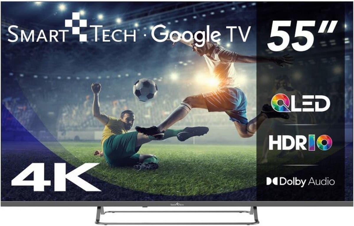 Smart Tech 55QG02V Smart TV 55 Inch 4K Ultra HD QLED Display Google TV-systeem Dolby Audio HDR10 Klasse E kleur Grijs — afbeelding 1