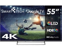 Smart Tech 55QG02V Smart TV 55 Inch 4K Ultra HD QLED Display Google TV-systeem Dolby Audio HDR10 Klasse E kleur Grijs