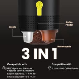 Draagbare espressomachine, 3-in-1 draagbare koffiezetapparaat, 20 bar mini-espressomachine, zelfverwarmende reis-espressomachine compatibel met NS, DG-pods en gemalen koffie, voor kamperen, wandelen, kantoor, camper — thumbnail 2