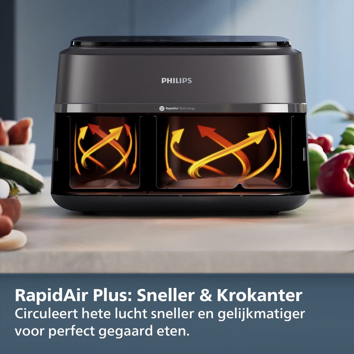 Philips 3000 Series Dual Airfryer - NA351/00 - Dubbele Mand - 9L - Tot 6 Personen - Zwart/Zilver — afbeelding 1