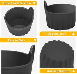 Eierkoker-pocheerders-4 stuks eierkokers voor de airfryer-ovenschaaltjes voor de airfryer-bakvormen voor gepocheerde eieren -van voedingskwaliteit-Ovenschaaltjes voor soufflégerechten-muffins-cupcakes-vla en pudding-zwart — thumbnail 7