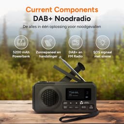 Noodradio - DAB+ - Solar Opwindbaar - Powerbank - Draagbare Radio - Noodpakket - Zaklamp - Opladen en op Batterijen - Bluetooth - Volledig Nederlands — thumbnail 4