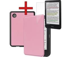 Hoes Geschikt voor Kobo Clara Colour - Met Screenprotector - Luxe E-reader Bescherm Case - Hoesje Book Cover - Roze
