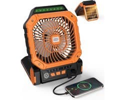 Solar Ventilator Met Oplaadbare Batterij - 4 Standen + LED Zaklamp - Met Afstandsbediening & Timer (2/4/8u) - USB-C/Zonne-energie - Compact Camping Design - Oranje — afbeelding 1