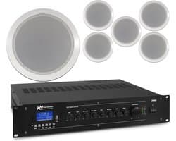 Power Dynamics Plafondspeaker set met 6 witte inbouwspeakers - 100V - Inclusief Bluetooth - 5 inch