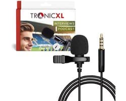 TronicXL Premium Reversmicrofoon op 3,5 mm jack plug I Lavalier revers mic voor uw smartphone - mobiele telefoon - camera camcorder - laptop – interview - video livestreaming - podcast