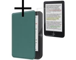 Hoes Geschikt voor Kobo Clara Colour Hoesje Bookcase Cover Book Case Hoes Sleepcover Met Screenprotector - Donkergroen