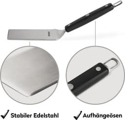Plancha Set BURNHARD® 2-delig, roestvrij staal, ergonomisch, voedselveilig, slagvast, krasbestendig – Grillspatel en Grillschraper Set — thumbnail 3