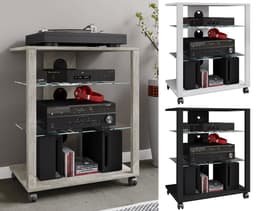 VCM hifi-kasten, platenspelerkast, stereokast, hifi-rekken, routerstandaard, hifi-rekken en -standaards, witte platenspelerstandaard, draaitafelstandaard met opbergruimte voor vinylplaten, platenspelermeubel, glazen tv-meubel, mediameubel — thumbnail 9