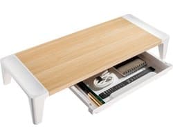 IVONO® Monitor Verhoger met Lade - Stijlvolle en functionele Organizer - Monitorstandaard geschikt voor schermen tot 32 inch - Met Opbergoplossing - Industrieel design - Wit berkenhout