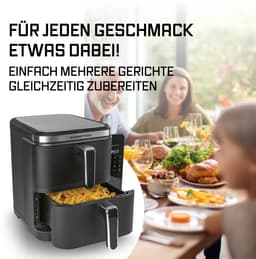 GOURMETmaxx FryUp verticale dubbelkamer heteluchtfriteuse 10L met klapbaar touchscreen – 4 gerechten op 4 niveaus – 32% ruimtebesparing — thumbnail 7