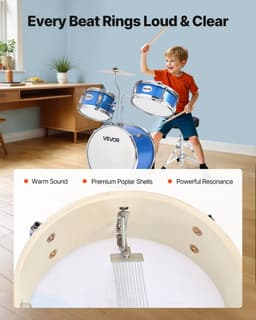 VEVOR Drumset 3-Delig Drumstel voor Kinderen met 14-Inch (35,6 Cm) Bastrommel Blauw — thumbnail 4