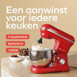 KitchenBrothers 1200W Keukenmachine - Keukenrobot - 5L - Mixer met Mengkom - BPA-vrij Keukenmixer - Rood — thumbnail 3