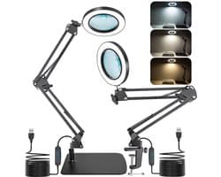 Ibenzoa® Verstelbare LED Vergrootglaslamp met Drie Kleuren en Dimbare Verlichting