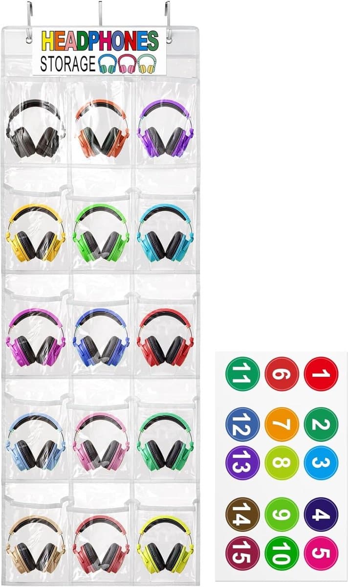 Hoofdtelefoon Organizer 15 Vakken PVC Doorzichtig Ophangsysteem — afbeelding 1