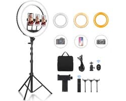 Ibenzoa® Dimbare LED Ringlamp 18 Inch met Statief en Afstandsbediening voor Video en Fotografie