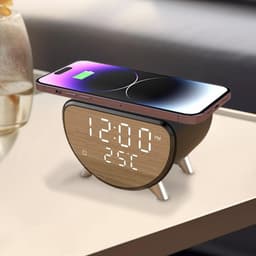 longziming -Digital Alarm Clock – 3-in-1 Draadloze Oplader – 15W Draadloze Oplader met Digitale Klok en Temperatuurweergave – Compact, Veilig en Stijlvol voor Thuis en Kantoor — thumbnail 4