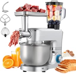 Keukenmachine - Standmixer en Deegmixer - 1500 W - RVS Kom 6 L + Mengkom 1,5 L - 6 Snelheden + Pulse - Deeghaak, Garde en Klopper — thumbnail 1
