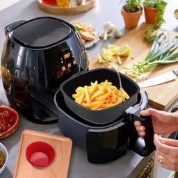 Accessoires voor de airfryer - vierkante antiaanbak bakvorm - Ongeveer 17,78 cm - Vierkante bakvorm voor airfryer - Zwart - Roestvrijstalen bakvorm - Inclusief 6 mokken - Herbruikbare bakvorm - Broodbakmand — thumbnail 5