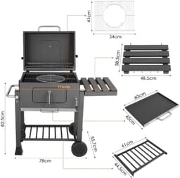 ElevateCommerce – Houtskool Barbecue BBQ met Wielen – 5-10 Personen – Grote Grill – Zijtafels & Warmhoudrek – Buiten/Tuin BBQ — thumbnail 2