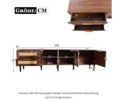 Retro Rotan Tv-meubel Lowboard met 2 Deuren en 3 Laden, 180 cm Bruin – Ruim Tv-dressoir voor Woonkamer, Multimedia-opslag en Grote Televisies tot 85 inch – Altameubel