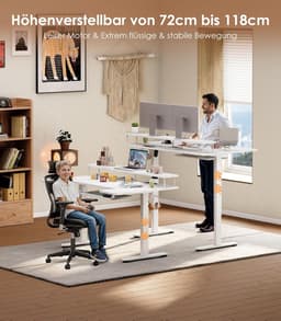 Elektrisch verstelbaar U-vormig bureau 120x74 cm, sta-zittafel met monitorstandaard, USB-poorten en stopcontacten, RGB LED-verlichting, ergonomisch kantoor- en gamingbureau – HomeByNicole — thumbnail 3