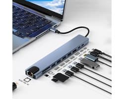 CHIWIN Laptop Dockingstation 10-in-1 USB-C Hub – 100W PD Snelladen, 5 Gbit/s USB 3.0, 4K HDMI, SD/TF Kaartlezer, Plug & Play, voor Laptops, Monitors en Mobiele Telefoons