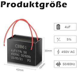 Startcapacitor voor plafondventilator - 4uF 450V voor AC-motoren (3 stuks) — thumbnail 4