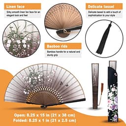 Opvouwbare handventilator voor dames - vintage bamboe zijden ventilator voor opvliegers, festivals en dansen — thumbnail 4