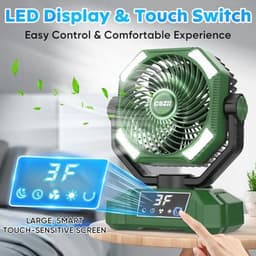 Oplaadbare Draagbare Ventilator met 20000 mAh - Oscillerend, 5 Snelheden, 8 Timerinstellingen, 3 Kleuren LED-lantaarn — thumbnail 5