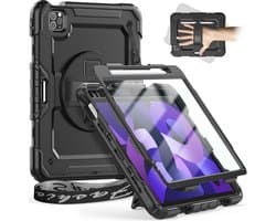 Beschermhoes voor iPad Air 4e/5e generatie - Zware Schokbestendige Bumper Case met Schermbeschermer en Kickstand - 360° Draaibare Hoes voor Kinderen - Zwart