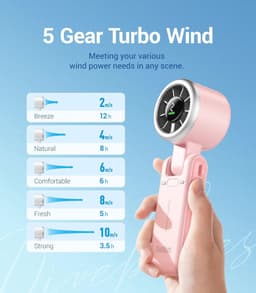 Draagbare Handheld Turboventilator met 5 Versnellingen - 3-in-1 Ventilator voor Outdoor Activiteiten, Reizen en Werk — thumbnail 3