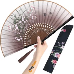 Opvouwbare handventilator voor dames - vintage bamboe zijden ventilator voor opvliegers, festivals en dansen — thumbnail 5