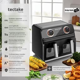 tectake® Dubbele Airfryer Samurai - Airfryer XXL - 8L inhoud - 2400W - 7 bakprogramma's - 2 Lades - Dubbele mand - Dual zone technologie - Heteluchtfriteuse — thumbnail 2