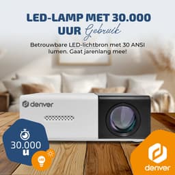 Denver Mini Beamer - Full HD 1920*1080P - 30 ANSI Lumen - Projector - Thuisbioscoop - HDMI - USB-C - PR1000 — thumbnail 2