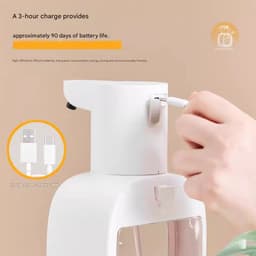 Automatische handontsmettingsmiddeldispenser voor twee verpakkingen met schuimfunctie, elektrische zeepdispenser met slimme sensor voor aan de muur, geschikt voor kinderen. — thumbnail 5