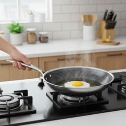 Cheffinger, Wok 32cm met honingraatcoating en lange steel, Zilver — thumbnail 4