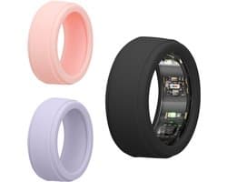 kwmobile 3x smart ring case geschikt voor Oura Ring Gen 3 - S size 6 7 8 9 10 hoesje - Siliconen cover voor smartring - Slimme ring hoes in donkergrijs / lavendel / oudroze