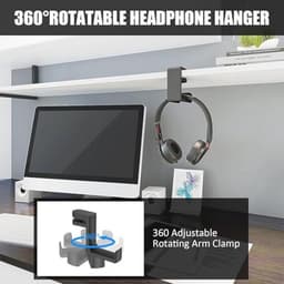 Hoofdtelefoonstandaard - 360° Draaibaar en Hoogte Verstelbaar - Universeel Compatibele Gaming Koptelefoonhouder met Kabelclip voor Bureau — thumbnail 3
