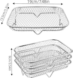 3 laags frituurpan - BBQ rek - Steak Koelrek - Stapelbaar droogrek - Ovenrooster - Geschikt voor ovens en airfryers voor het drogen, grillen en frituren van voedsel (19*13,5 cm - Zilver) — thumbnail 2
