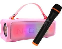 Draagbare Bluetooth Partyspeaker 100W Roze met Accu en Microfoon voor Feest & Buiten