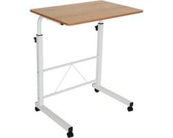 Mobiel Laptop Bureau met Wielen – 60×40 cm – In Hoogte Verstelbaar – Houten Werkblad van Geel Peerhout – Voor Kantoor & Slaapkamer