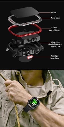 Knobbout Outdoor Smartwatch 2.01”(3.4*4cm) Extra Groot Scherm – Militair Standaard Schok & Krasbestendig - Zaklamp + SOS - Kompas & Hoogtemeter - GezondheidsmonitorBluetooth Bellen -AI Spraakassistent- 600mAh -IP68 -wart staal+ siliconen band - Groen — thumbnail 3